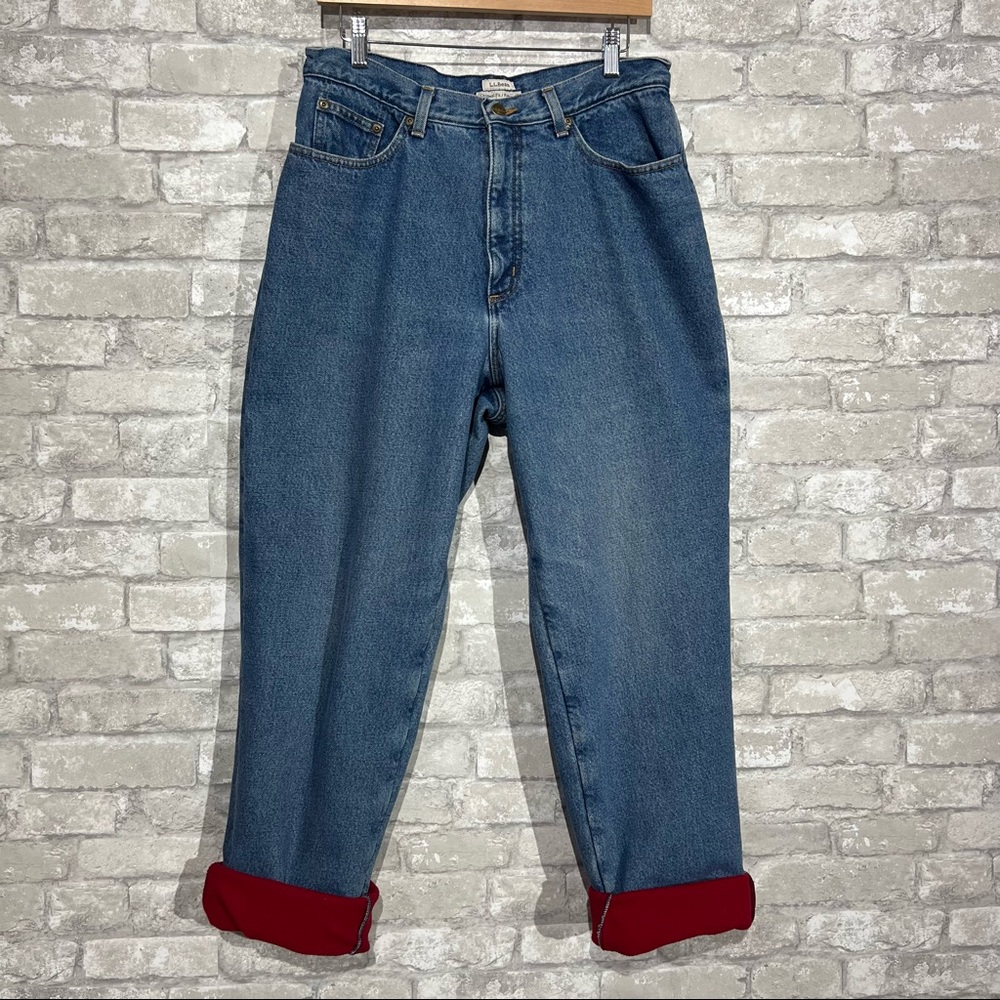 L.L. Bean Women's 14 Mid Tall Fleece Lined Tapered Mom Jeans Zip Fly High Rise